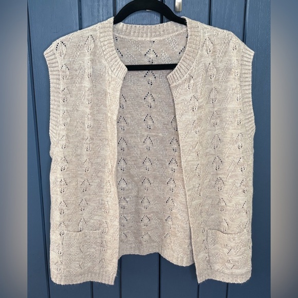 Marbled Light Beige Cream Pointelle Open Sweater Vest Medium Fairy Cottage Core - Picture 1 of 3